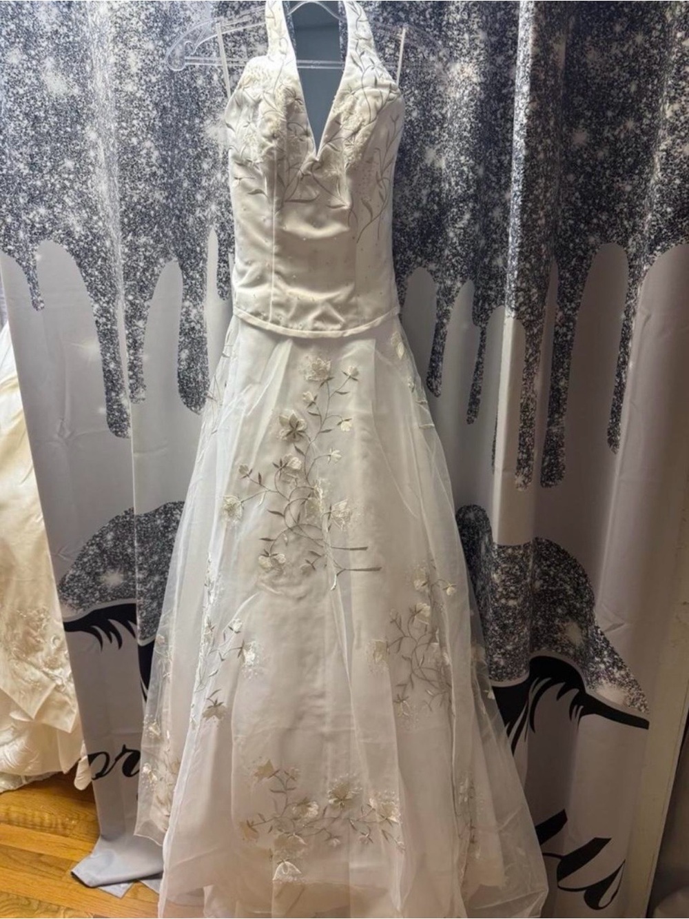 DaVinci Ivory Halter Floral Appliqué A-Line Wedding Gown - Picture 2 of 5